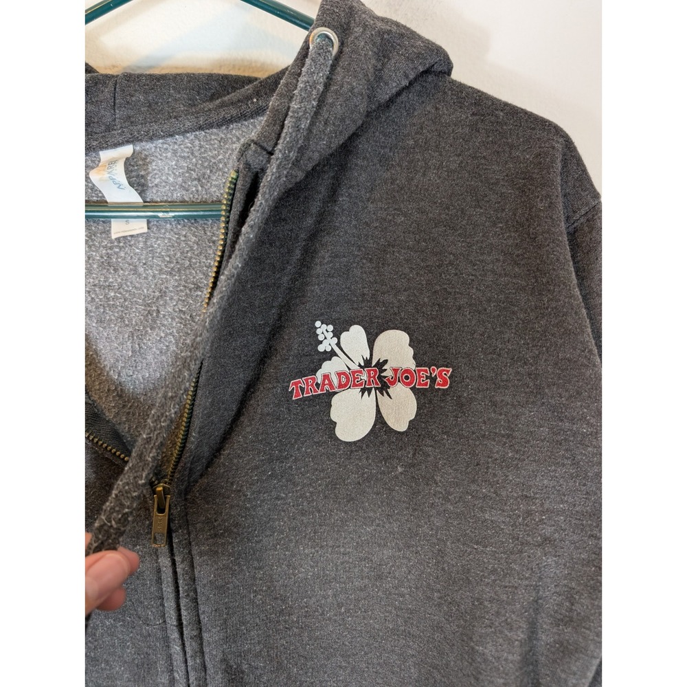 Trader Joes Hoodie Mens Small Gray Full Zip Hibiscus Flower Logo Sweatshirt MJ - Picture 2 of 8